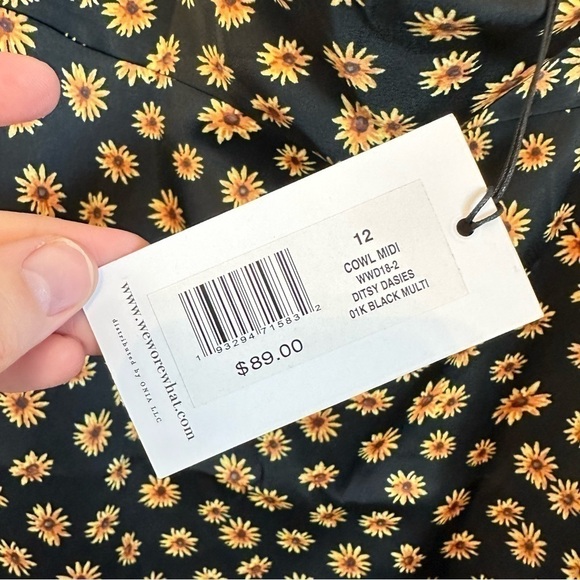 NWT WeWoreWhat 90s cowl midi dress black daisy print satin slip dress size 12 - Picture 4 of 10